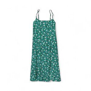 Uniqlo Green Floral Printed Front Slit Camisole Dress Size Small Cottagecore